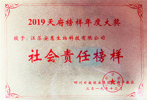 安惠公司荣获“2019年度社会责任榜样奖”